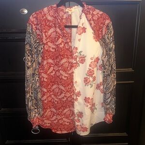 Mazik Red and White Floral Paisley Blouse M